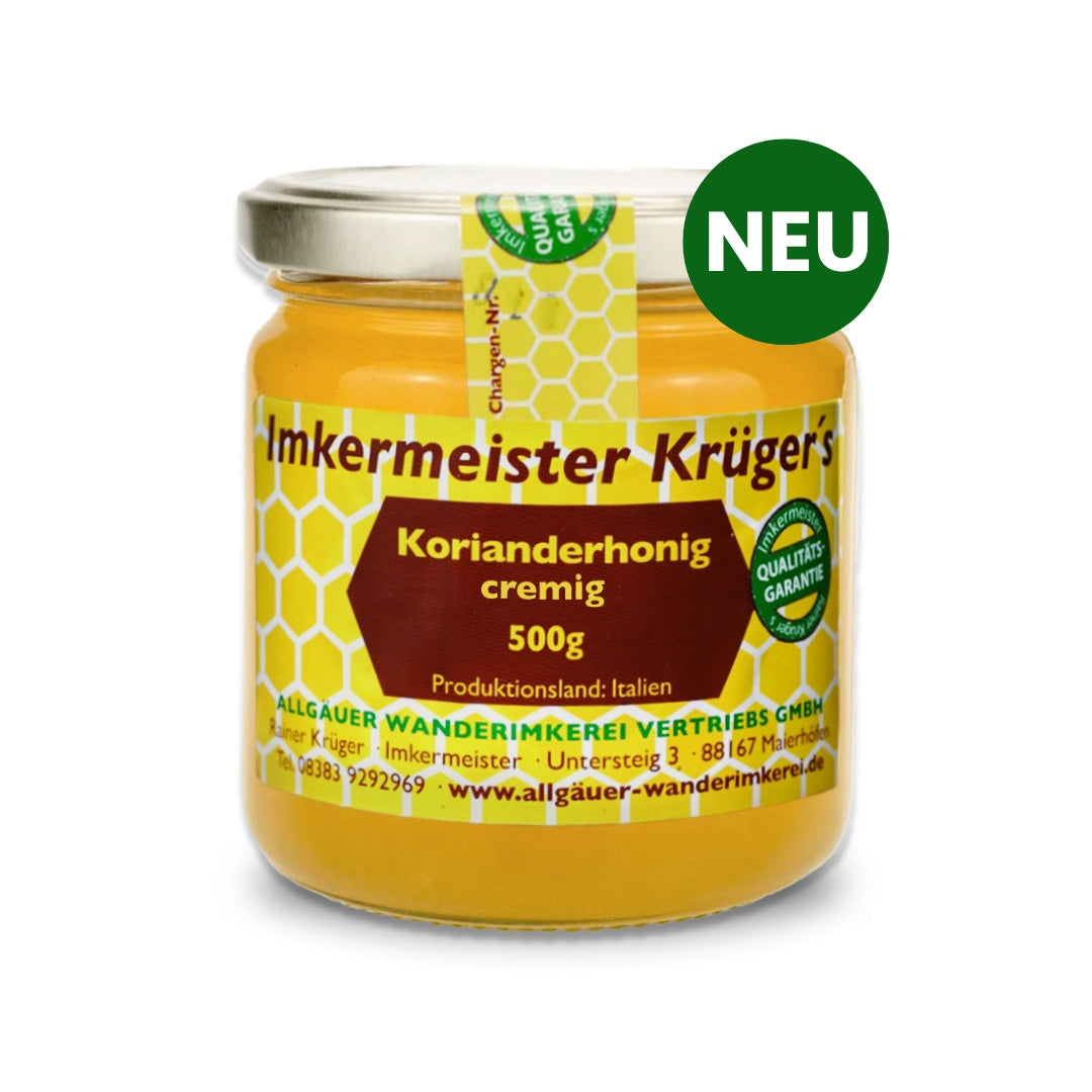 Korianderhonig cremig aus Sardinien von der Allgäuer Wanderimkerei, neu und selten
