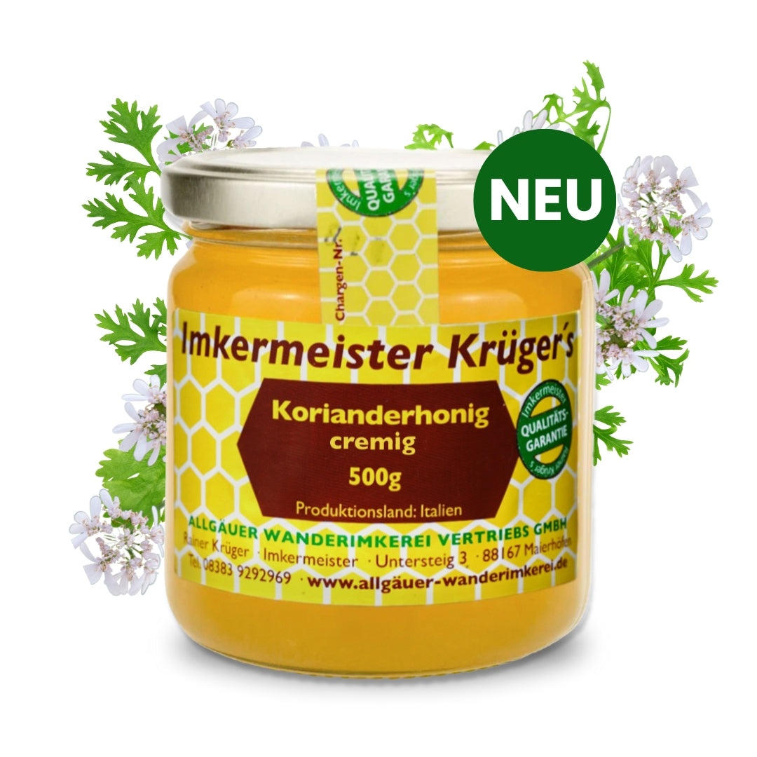 Korianderhonig cremig aus Sardinien von der Allgäuer Wanderimkerei, neu und selten