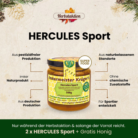 Herbstaktion: 2 x Hercules Sport + Gratis Honig für 80€ statt 98€, nur für kurze Zeit, von der Allgäuer Wanderimkerei