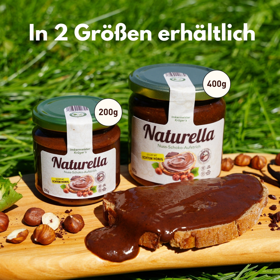 Naturella Nuss-Schoko-Aufstrich mit Imkerhonig gesüßt & echter Bourbon-Vanille verfeinert, 400g, Ohne Palmöl und ohne Industriezucker, Allgäuer Wanderimkerei