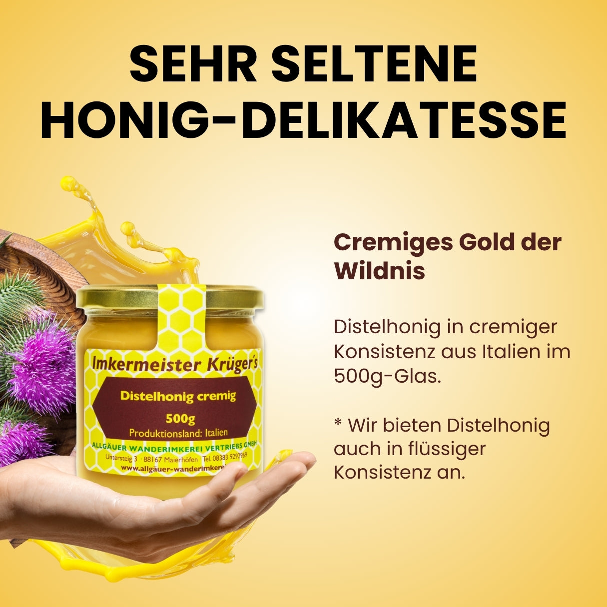 Seltener Distelhonig cremig (500g) aus Italien von der Allgäuer Wanderimkerei
