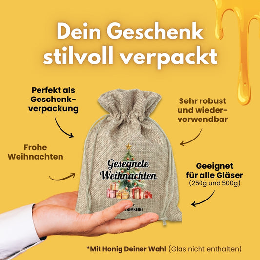Geschenksäckchen mit „Gesegnete Weihnachten“ von der Allgäuer Wanderimkerei