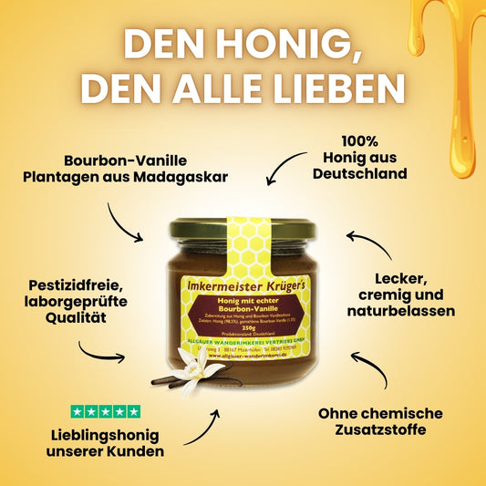 Leckerer Honig mit echter Bourbon-Vanille, direkt vom Imker