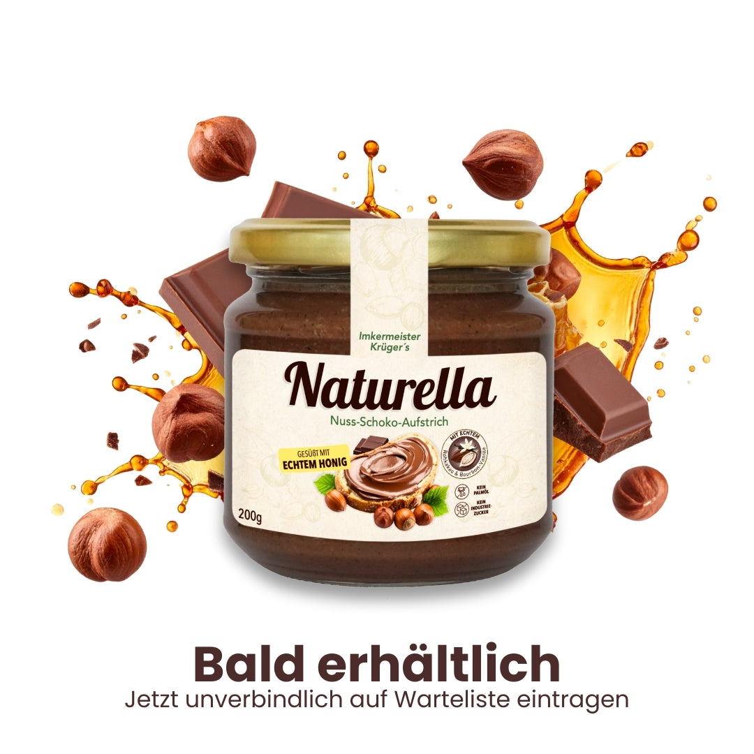 Naturella Nuss-Schoko-Aufstrich mit Imkerhonig gesüßt & echter Bourbon-Vanille verfeinert, 200g, Ohne Palmöl und ohne Industriezucker, Allgäuer Wanderimkerei