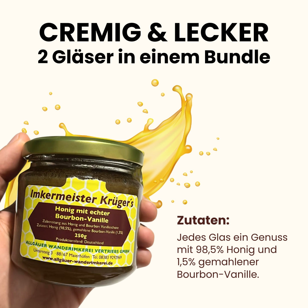 Honig + Propolis-Set von der Allgäuer Wanderimkerei mit 2 x Honig mit echter Bourbon-Vanille 250g und Propolis Spray alkoholfrei 20ml zum reduzierten Preis_05