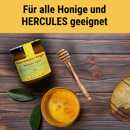 Honigtopf mit Deckel und Honiglöffel aus echtem Olivenholz von der Allgäuer Wanderimkerei