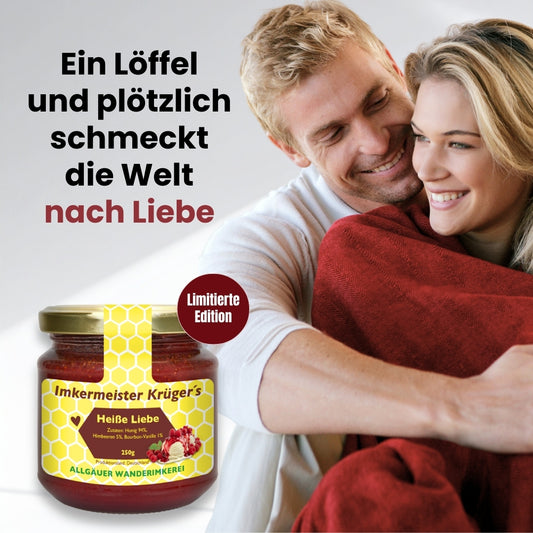 Heiße Liebe Honig mit Himbeeren und Bourbon-Vanille direkt vom Imker, 250g, Allgäuer Wanderimkerei