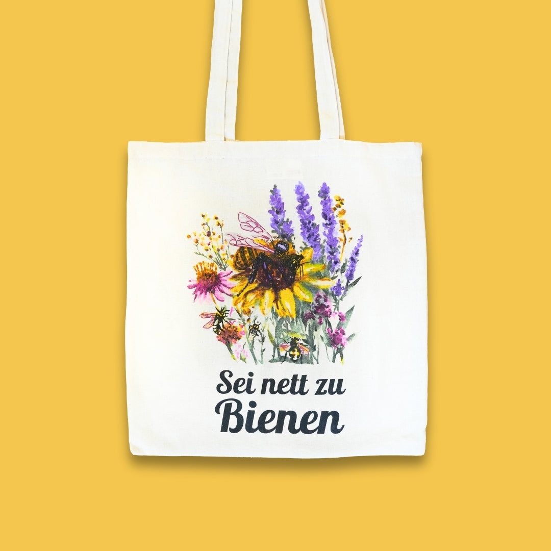 Baumwolltasche Sein nett zu Bienen von der Allgäuer Wanderimkerei