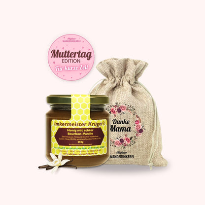 Honig mit echter Bourbon-Vanille im Geschenksäckchen Danke Mama zum Muttertag verschenken, von der Allgäuer Wanderimkerei