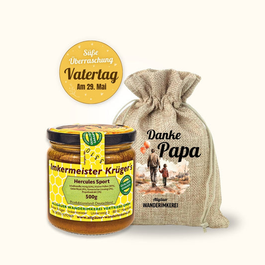 Einmalige Vatertag-Edition: HERCULES Sport (500g) im passenden Leinensäckchen von der Allgäuer Wanderimkerei