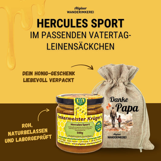 Einmalige Vatertag-Edition: HERCULES Sport (500g) im passenden Leinensäckchen von der Allgäuer Wanderimkerei