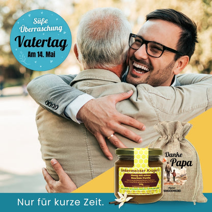 Honig mit echter Bourbon-Vanille im Geschenksäckchen zum Vatertag verschenken, Allgäuer Wanderimkerei