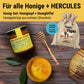 Vatertagsgeschenk, Honigtopf mit Wunsch-Gravur und Honiglöffel aus echtem Olivenholz im passenden Leinensäckchen DANKE PAPA von der Allgäuer Wanderimkerei