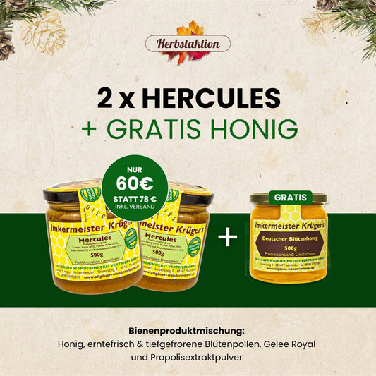 Herbstaktion: 2 x Hercules + Gratis Honig für 60€ statt 78€, nur für kurze Zeit, von der Allgäuer Wanderimkerei