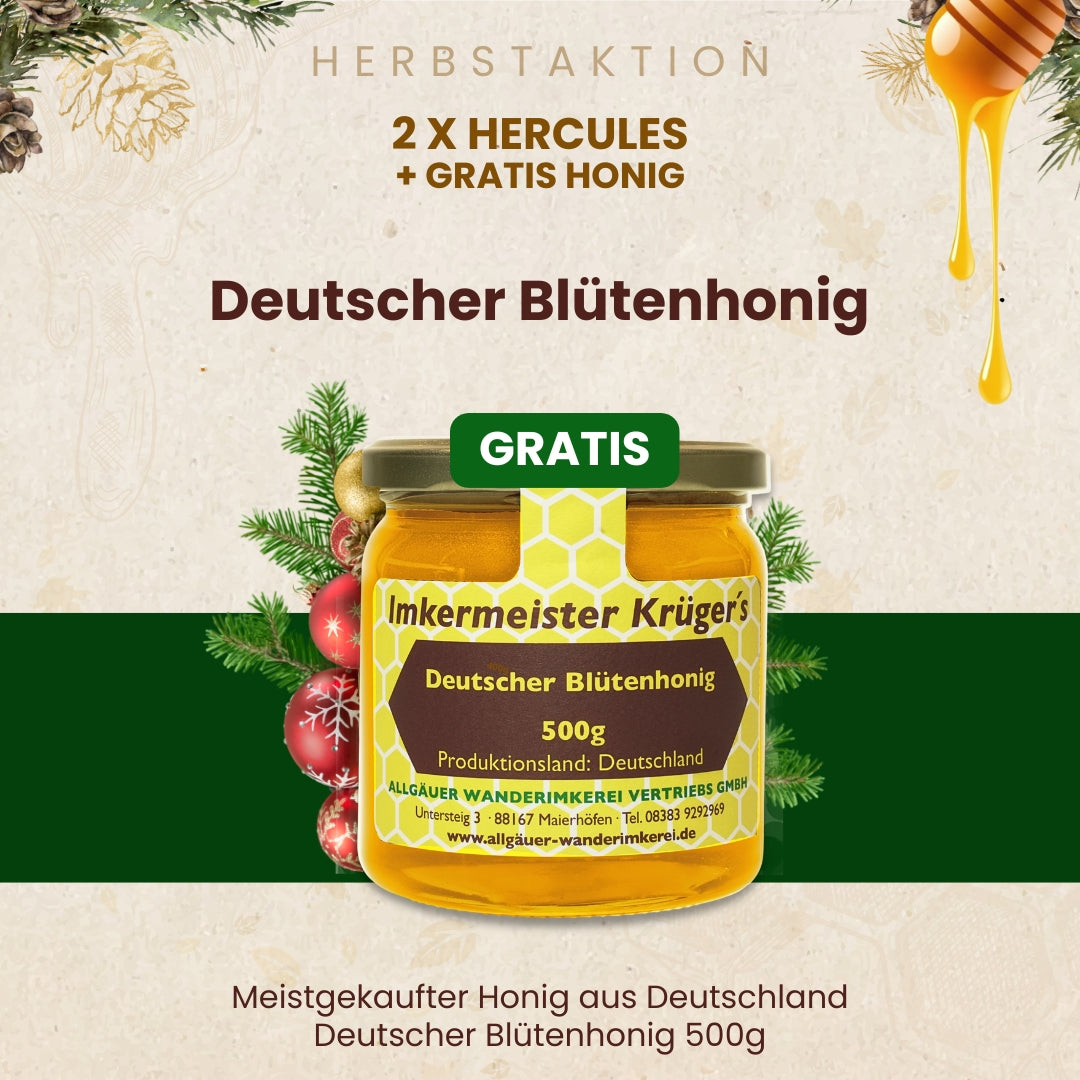 Herbstaktion: 2 x Hercules + Gratis Honig für 60€ statt 78€, nur für kurze Zeit, von der Allgäuer Wanderimkerei