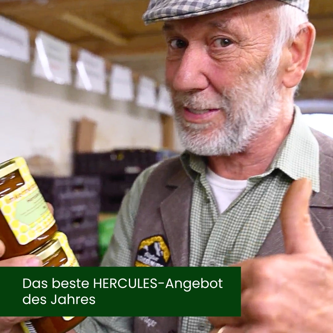 Herbstaktion: 2 x Hercules mit Schwarzkümmelöl + Gratis Honig für 70€ statt 88€, nur für kurze Zeit, von der Allgäuer Wanderimkerei