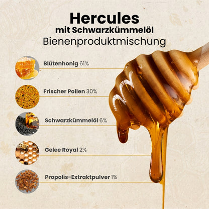 Herbstaktion: 2 x Hercules mit Schwarzkümmelöl + Gratis Honig für 70€ statt 88€, nur für kurze Zeit, von der Allgäuer Wanderimkerei