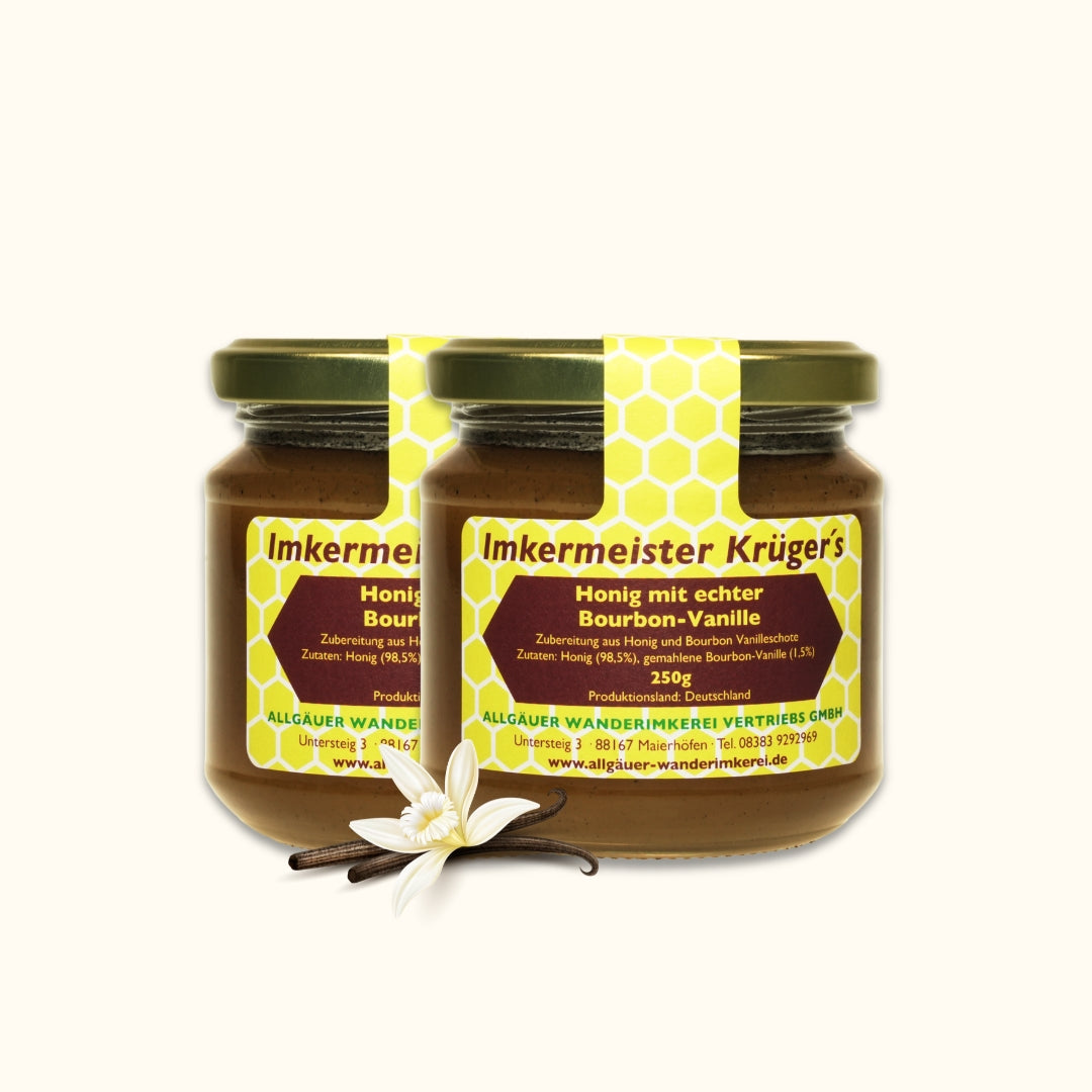 2 x Honig mit echter Bourbon-Vanille 250g zum reduzierten Preis von 12€ statt 16 €, nur für kurze Zeit, von der Allgäuer Wanderimkerei