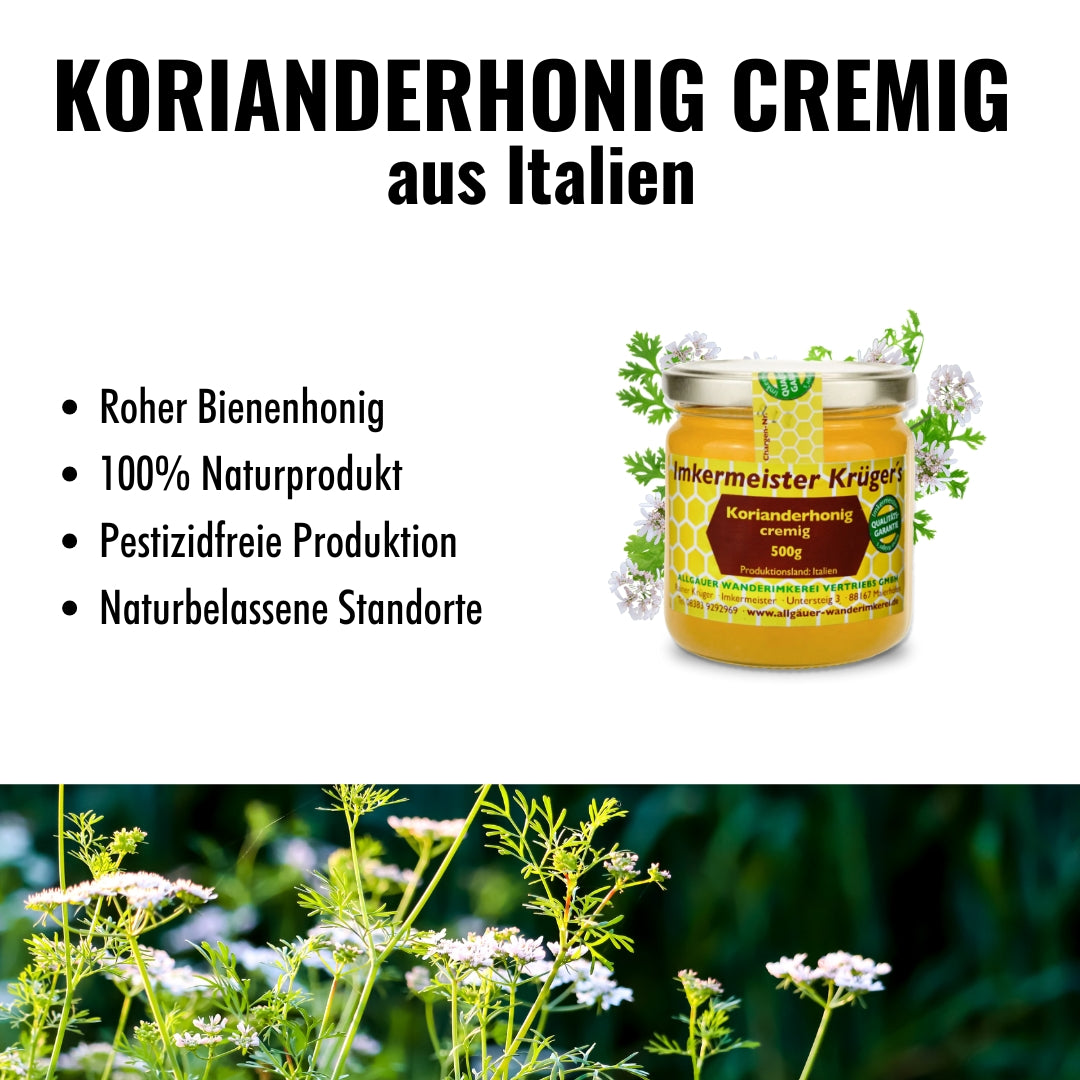 Seltener Korianderhonig cremig aus Sardinien von der Allgäuer Wanderimkerei