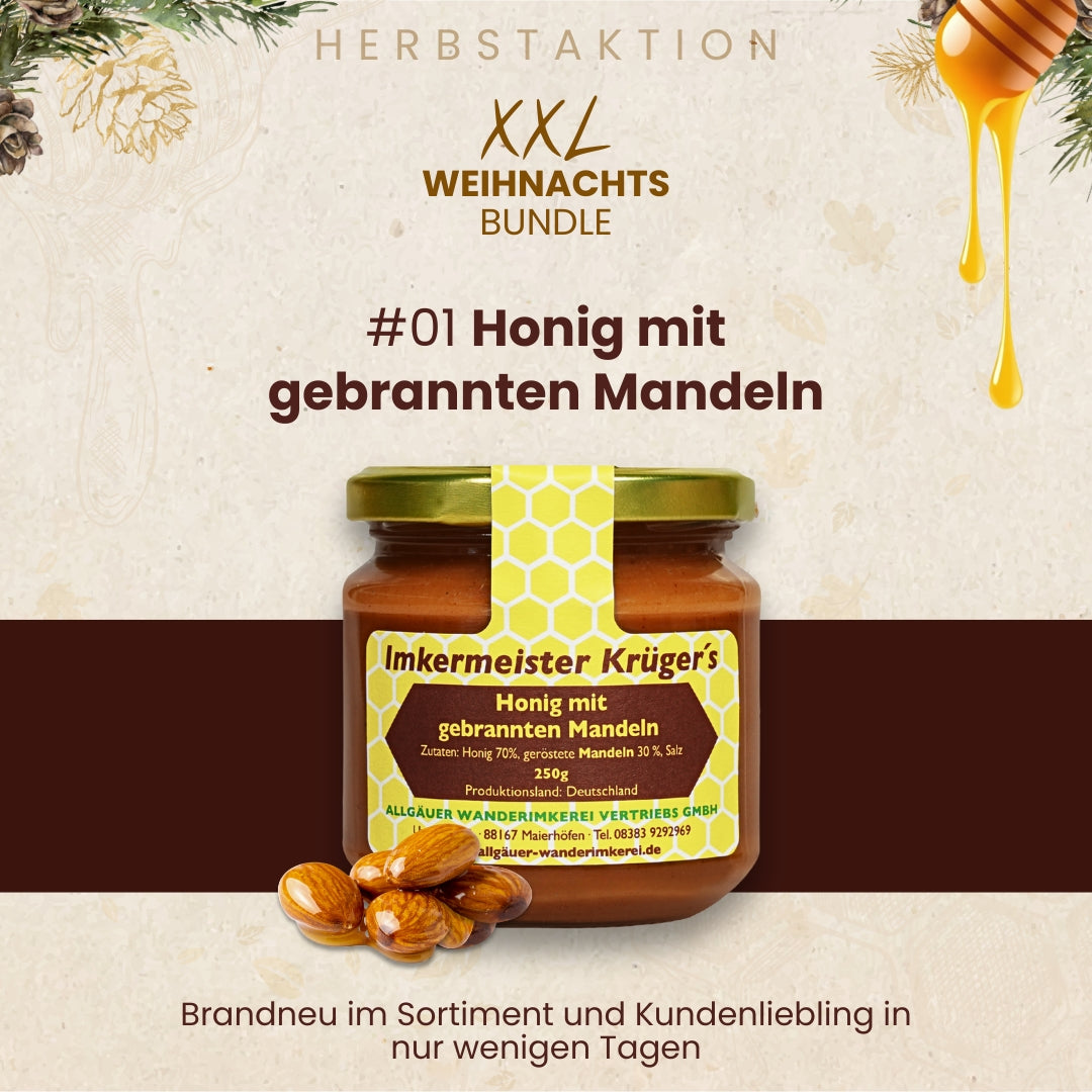 XXL-Weihnachts-Bundle mit ausgewählten Honigen für nur 26€ statt 32€ während der Herbstaktion von der Allgäuer Wanderimkerei