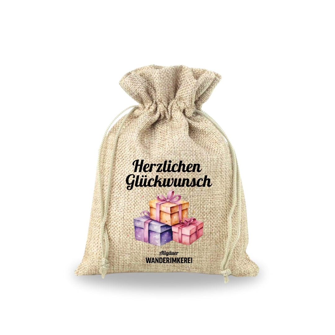 Geschenksäckchen mit „Herzlichen Glückwunsch“