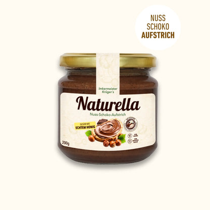 Naturella Nuss-Schoko-Aufstrich mit Imkerhonig gesüßt & echter Bourbon-Vanille verfeinert, 200g, Ohne Palmöl und ohne Industriezucker, Allgäuer Wanderimkerei