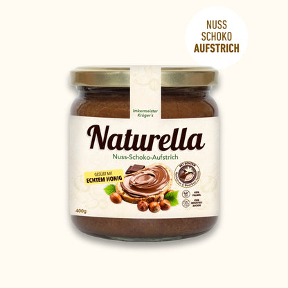 Naturella Nuss-Schoko-Aufstrich mit Imkerhonig gesüßt & echter Bourbon-Vanille verfeinert, 400g, Ohne Palmöl und ohne Industriezucker, Allgäuer Wanderimkerei