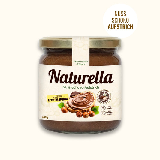 Naturella Nuss-Schoko-Aufstrich mit Imkerhonig gesüßt & echter Bourbon-Vanille verfeinert, 400g, Ohne Palmöl und ohne Industriezucker, Allgäuer Wanderimkerei