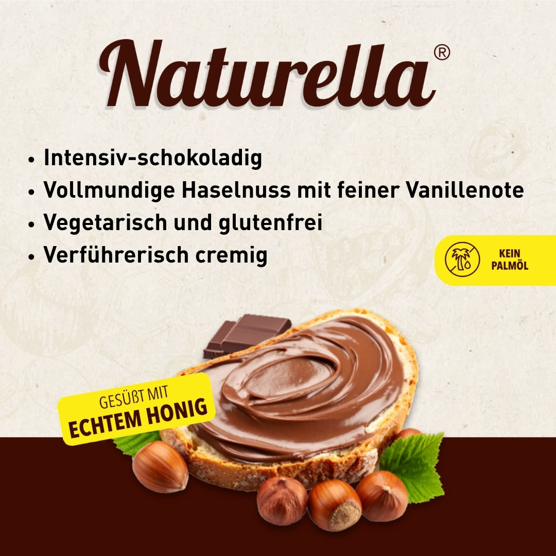Naturella Nuss-Schoko-Aufstrich mit Imkerhonig gesüßt & echter Bourbon-Vanille verfeinert, Ohne Palmöl mit Honig gesüßt, Allgäuer Wanderimkerei