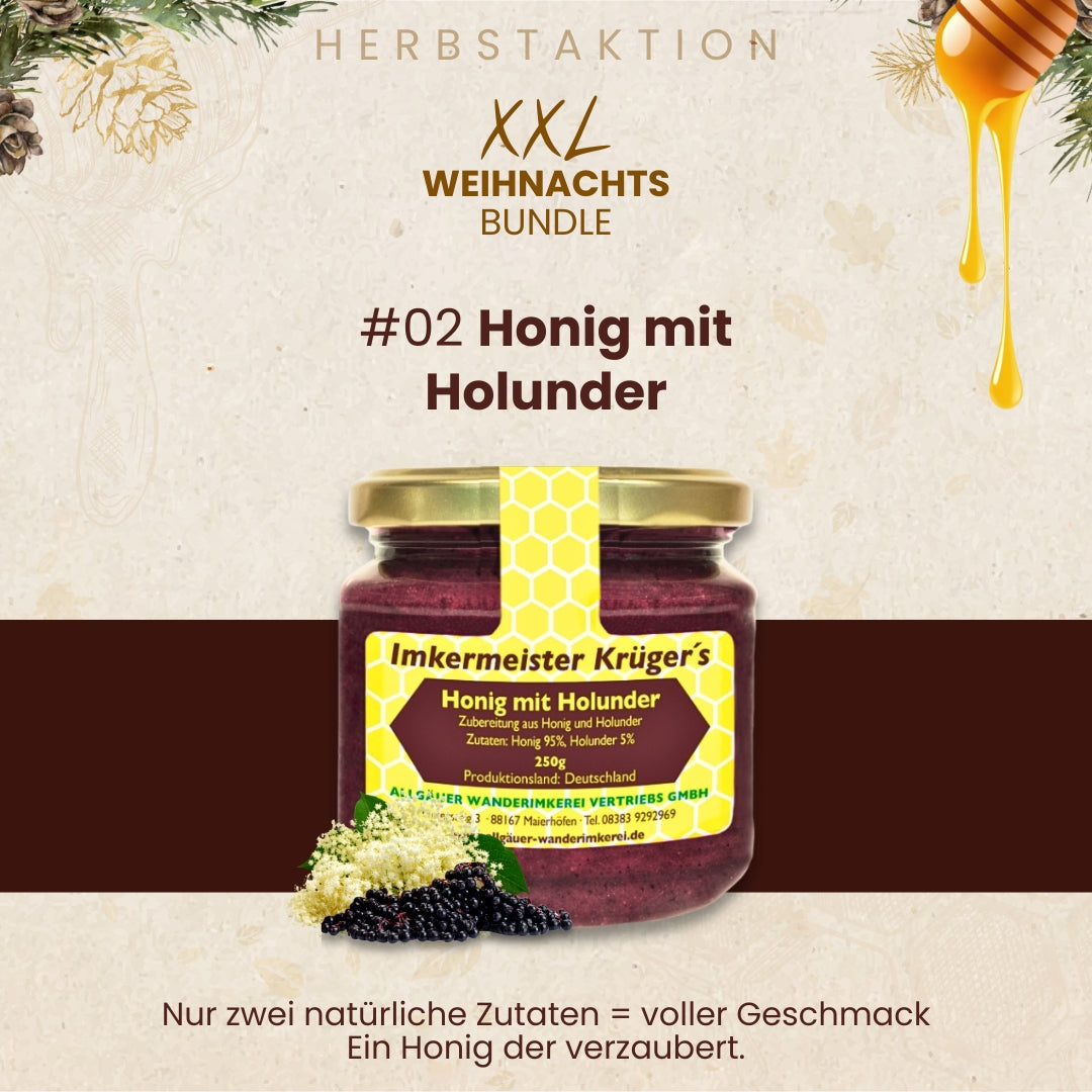 XXL-Weihnachts-Bundle mit ausgewählten Honigen für nur 26€ statt 32€ während der Herbstaktion von der Allgäuer Wanderimkerei