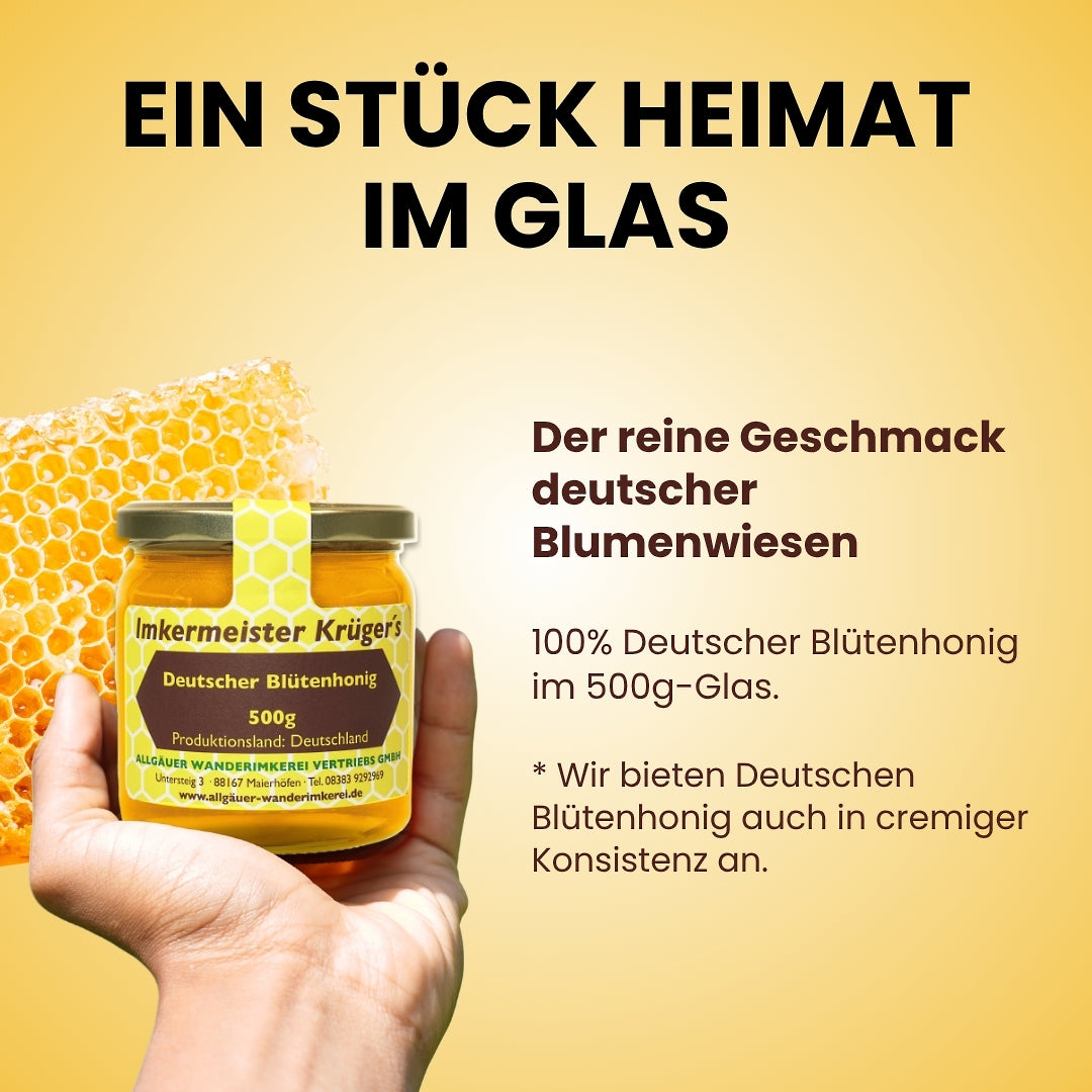 Deutscher Blütenhonig (500g) von der Allgäuer Wanderimkerei