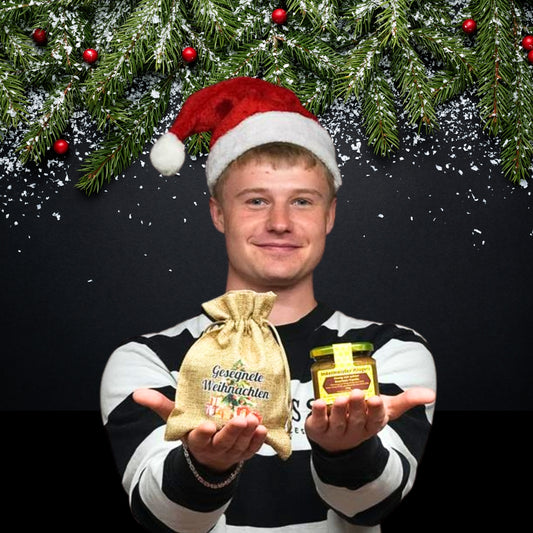 Honig mit Zimt 250g im Geschenksäckchen Gesegnete Weihnachten von der Allgäuer Wanderimkerei