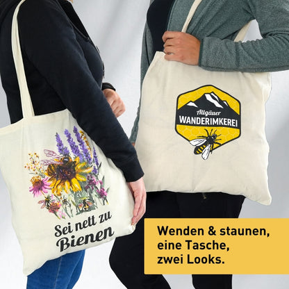 Baumwolltasche Sein nett zu Bienen von der Allgäuer Wanderimkerei