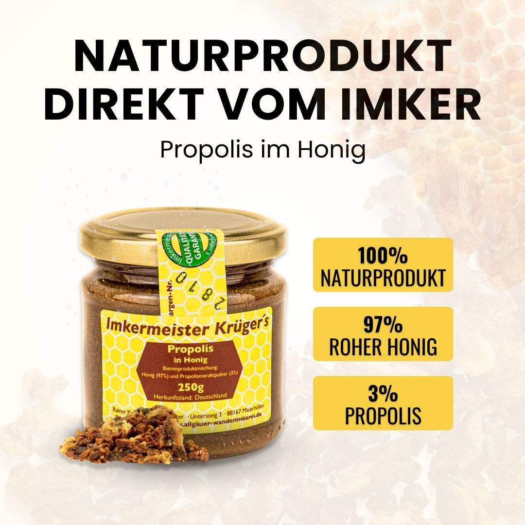 Stark im Winter Set mit Hercules Sport (500g), Propolis Tinktur 30% (20ml) und Propolis im Honig (250g) von der Allgäuer Wanderimkerei