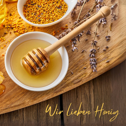 Honigtopf mit Deckel und Honiglöffel aus echtem Olivenholz von der Allgäuer Wanderimkerei