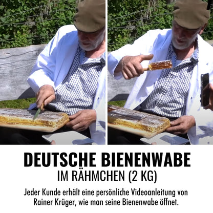 Deutsche Bienenwabe im Rähmchen, 2 kg, von der Allgäuer Wanderimkerei, limitierte Auflage, Rainer Krüger, Videoanleitung