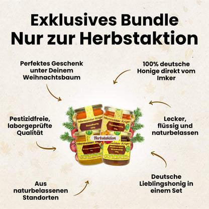 Bestseller Bundle Italien und Spanien mit Distelhonig, Orangenblütenhonig, mediterraner Waldhonig und Thymianhonig, nur zur Herbstaktion von der Allgäuer Wanderimekrei