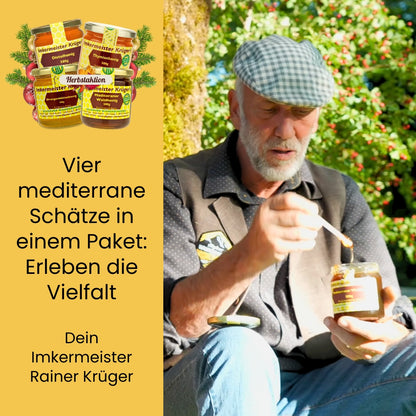 Bestseller Bundle Italien und Spanien mit Distelhonig, Orangenblütenhonig, mediterraner Waldhonig und Thymianhonig, nur zur Herbstaktion von der Allgäuer Wanderimekrei