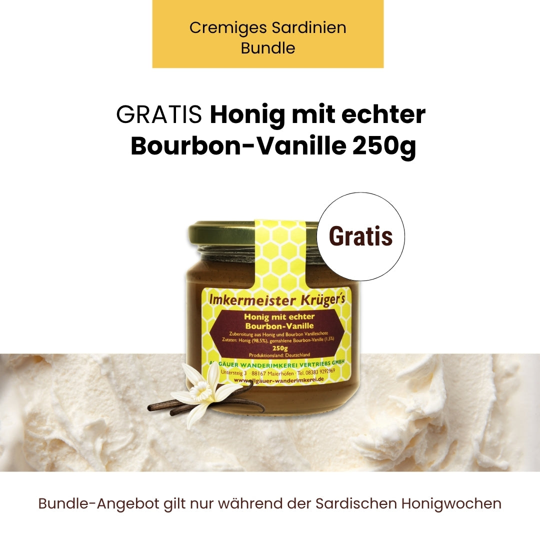 Cremiges Sardinien-Bundle mit Natternkopfhonig cremig 250g, Korianderhonig cremig 500g, Distelhonig cremig 500g und GRATIS Honig mit echter Bourbon-Vanille 250g von der Allgäuer Wanderimkerei, nur für kurze Zeit_07