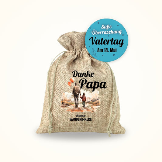 Stilvollen Geschenksäckchen mit Danke Papa Aufdruck für Honiggeschenk zum Vatertag Allgäuer Wanderimkerei