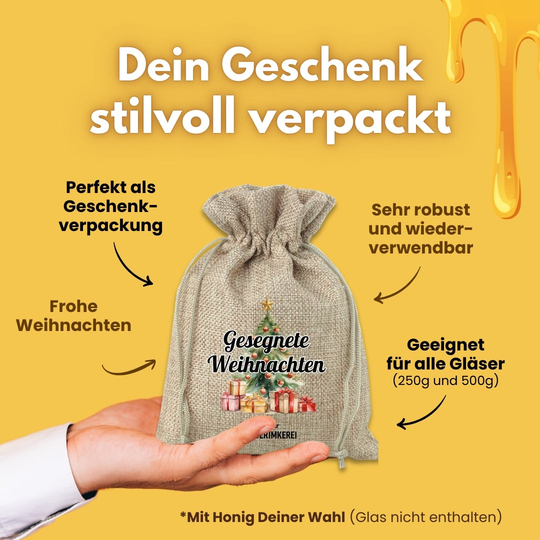 Honig mit Zimt 250g im Geschenksäckchen Gesegnete Weihnachten von der Allgäuer Wanderimkerei