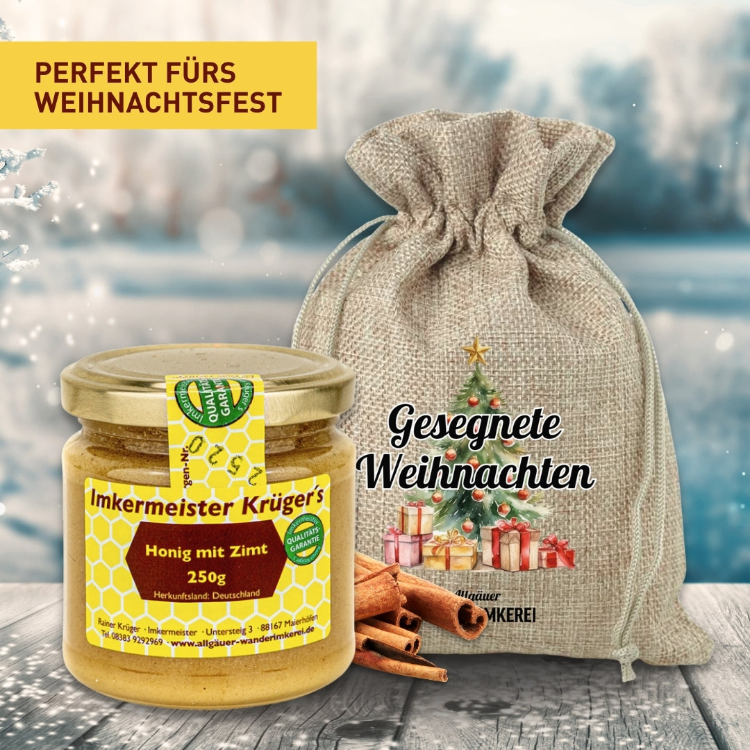 Geschenksäckchen mit „Gesegnete Weihnachten“ von der Allgäuer Wanderimkerei