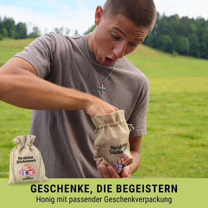Geschenksäckchen mit „Herzlichen Glückwunsch“