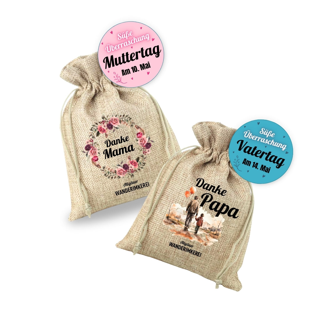Geschenksäckchen zum Muttertag und Vatertag für Honig oder Bienenprodukte von der Allgäuer Wanderimkerei