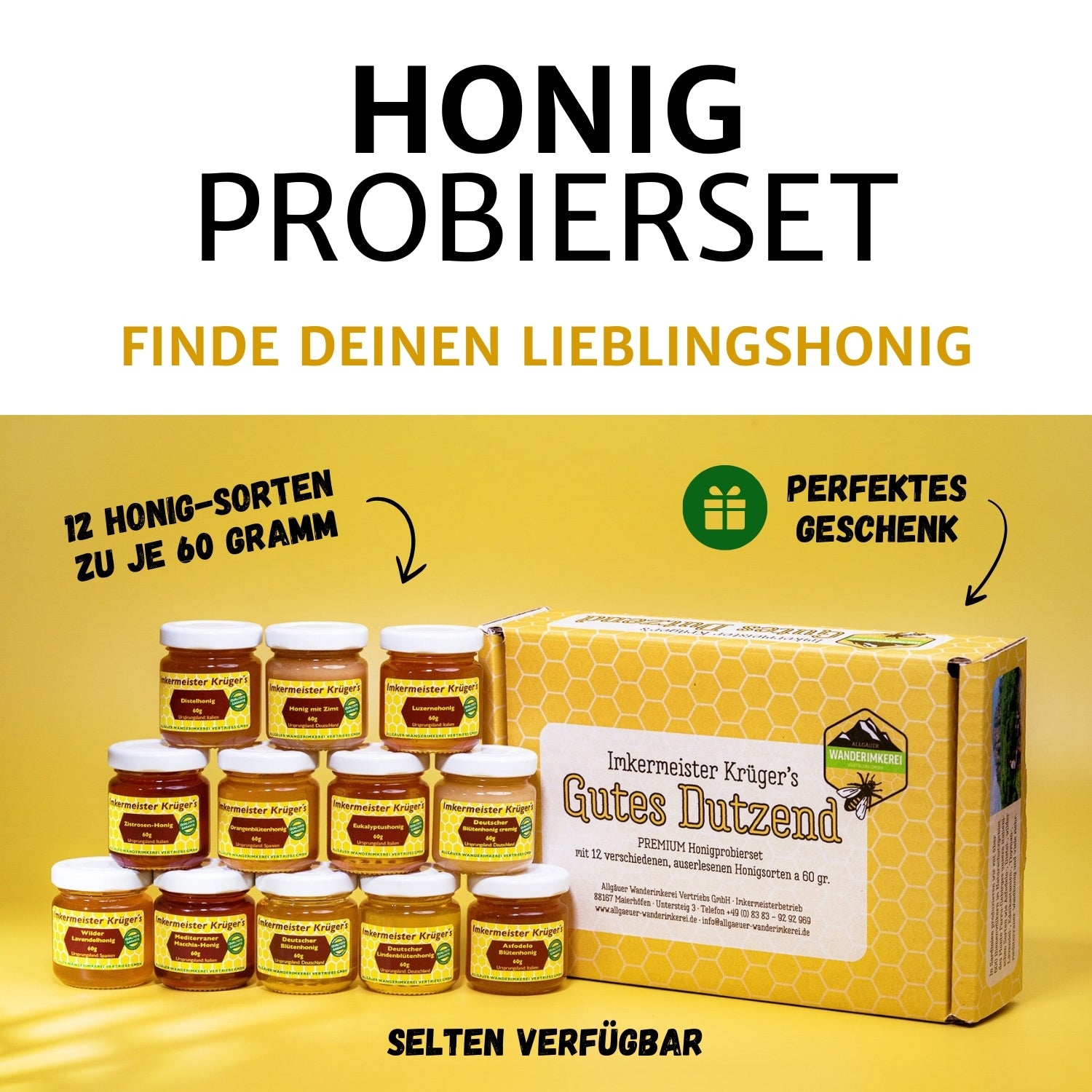 Gutes Dutzend Honigprobierset mit 12 verschiedenen Honigsorten zu je 60g von der Allgäuer Wanderimkerei