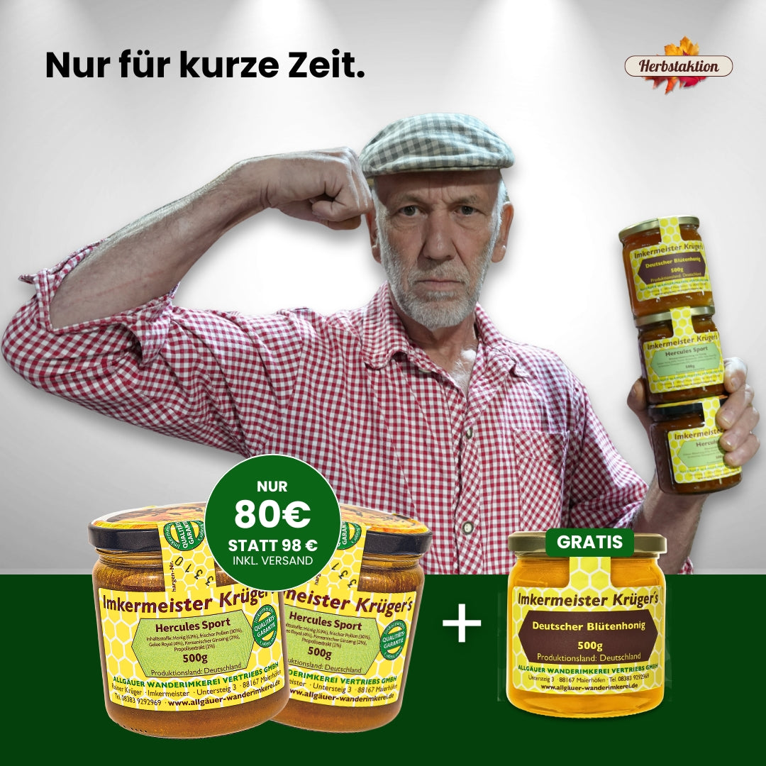 Herbstaktion: 2 x Hercules Sport + Gratis Honig für 80€ statt 98€, nur für kurze Zeit, von der Allgäuer Wanderimkerei