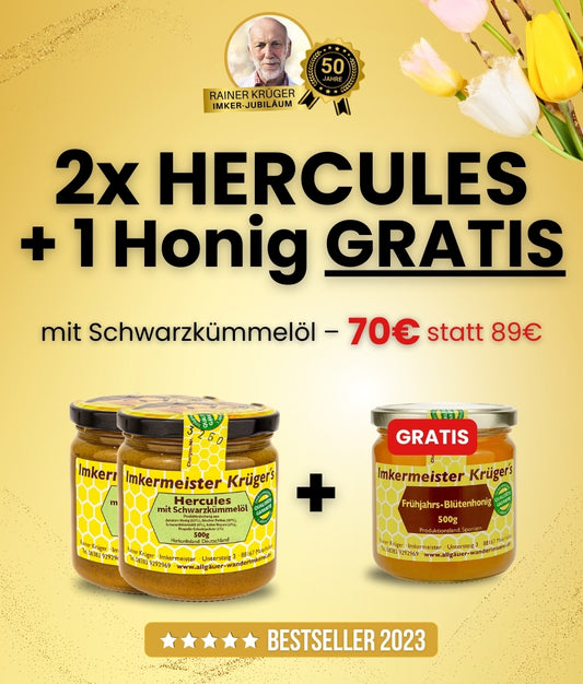 2 x HERCULES mit Schwarzkümmelöl + 1 Honig Gratis