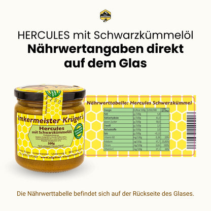 Bienenproduktmischung HERCULES mit Schwarzkümmelöl von der Allgäuer Wanderimkerei