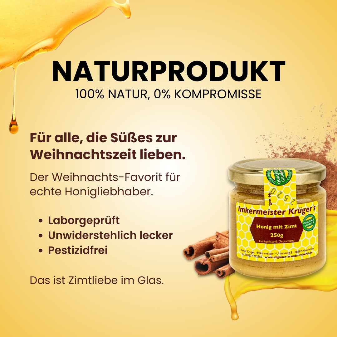 Honig mit Zimt 250g im Geschenksäckchen Gesegnete Weihnachten von der Allgäuer Wanderimkerei