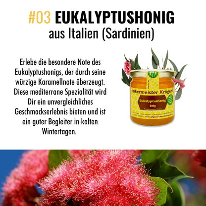 Kräuterhonig-Bundle besteht aus 03 Eukalyptushonig 500g von der Allgäuer Wanderimkerei